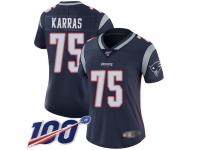 #75 Limited Ted Karras Navy Blue Football Home Women's Jersey New England Patriots Vapor Untouchable 100th Season