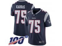 #75 Limited Ted Karras Navy Blue Football Home Youth Jersey New England Patriots Vapor Untouchable 100th Season
