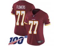 #77 Limited Ereck Flowers Burgundy Red Football Home Women's Jersey Washington Redskins Vapor Untouchable 100th Season