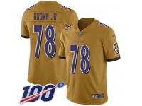 #78 Limited Orlando Brown Jr. Gold Football Youth Jersey Baltimore Ravens Inverted Legend 100th Season