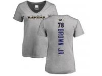 #78 Orlando Brown Jr. Ash Football Backer V-Neck Women's Baltimore Ravens T-Shirt