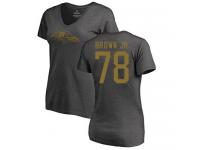 #78 Orlando Brown Jr. Ash Football One Color Women's Baltimore Ravens T-Shirt