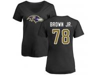 #78 Orlando Brown Jr. Black Football Name & Number Logo Women's Baltimore Ravens T-Shirt