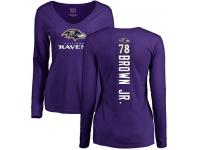 #78 Orlando Brown Jr. Purple Football Backer Women's Baltimore Ravens Long Sleeve T-Shirt
