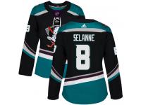 #8 Adidas Authentic Teemu Selanne Women's Black Teal NHL Jersey - Alternate Anaheim Ducks
