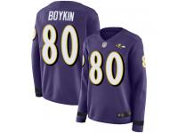 #80 Baltimore Ravens Miles Boykin Limited Women's Purple Jersey Football Therma Long Sleeve