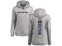 #80 Baltimore Ravens Miles Boykin Women's Backer Ash Football Pullover Hoodie