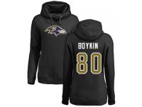 #80 Baltimore Ravens Miles Boykin Women's Name & Number Logo Black Football Pullover Hoodie
