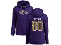 #80 Baltimore Ravens Miles Boykin Women's Name & Number Logo Purple Football Pullover Hoodie