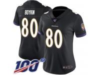 #80 Limited Miles Boykin Black Football Alternate Women's Jersey Baltimore Ravens Vapor Untouchable 100th Season