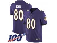 #80 Limited Miles Boykin Purple Football Home Youth Jersey Baltimore Ravens Vapor Untouchable 100th Season