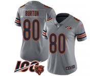 #80 Limited Trey Burton Silver Football Women's Jersey Chicago Bears Inverted Legend Vapor Rush 100th Season