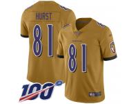 #81 Limited Hayden Hurst Gold Football Men's Jersey Baltimore Ravens Inverted Legend 100th Season