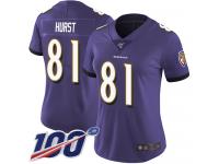 #81 Limited Hayden Hurst Purple Football Home Women's Jersey Baltimore Ravens Vapor Untouchable 100th Season