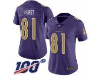 #81 Limited Hayden Hurst Purple Football Women's Jersey Baltimore Ravens Rush Vapor Untouchable 100th Season