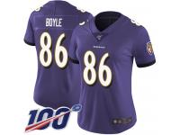 #86 Limited Nick Boyle Purple Football Home Women's Jersey Baltimore Ravens Vapor Untouchable 100th Season