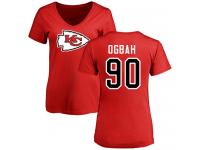 #90 Emmanuel Ogbah Red Football Name & Number Logo Slim Fit Women's Kansas City Chiefs T-Shirt