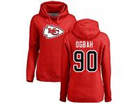 #90 Emmanuel Ogbah Red Football Name & Number Logo Women's Kansas City Chiefs Pullover Hoodie