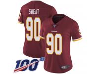 #90 Limited Montez Sweat Burgundy Red Football Home Women's Jersey Washington Redskins Vapor Untouchable 100th Season