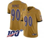 #90 Limited Pernell McPhee Gold Football Youth Jersey Baltimore Ravens Inverted Legend 100th Season