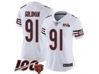 #91 Limited Eddie Goldman White Football Road Women's Jersey Chicago Bears Vapor Untouchable 100th Season