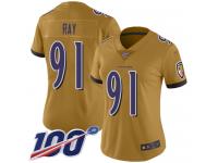 #91 Limited Shane Ray Gold Football Women's Jersey Baltimore Ravens Inverted Legend 100th Season