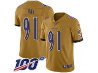 #91 Limited Shane Ray Gold Football Youth Jersey Baltimore Ravens Inverted Legend 100th Season