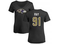 #91 Shane Ray Black Football Name & Number Logo Women's Baltimore Ravens T-Shirt