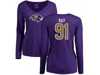 #91 Shane Ray Purple Football Name & Number Logo Women's Baltimore Ravens Long Sleeve T-Shirt