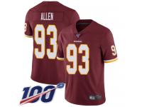 #93 Limited Jonathan Allen Burgundy Red Football Home Men's Jersey Washington Redskins Vapor Untouchable 100th Season