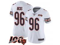 #96 Limited Akiem Hicks White Football Road Women's Jersey Chicago Bears Vapor Untouchable 100th Season