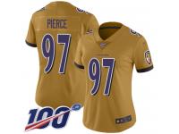 #97 Limited Michael Pierce Gold Football Women's Jersey Baltimore Ravens Inverted Legend 100th Season