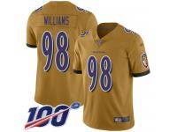 #98 Limited Brandon Williams Gold Football Men's Jersey Baltimore Ravens Inverted Legend 100th Season