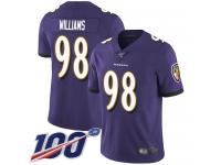 #98 Limited Brandon Williams Purple Football Home Men's Jersey Baltimore Ravens Vapor Untouchable 100th Season