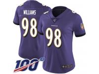#98 Limited Brandon Williams Purple Football Home Women's Jersey Baltimore Ravens Vapor Untouchable 100th Season