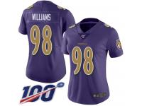 #98 Limited Brandon Williams Purple Football Women's Jersey Baltimore Ravens Rush Vapor Untouchable 100th Season