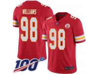 #98 Limited Xavier Williams Red Football Home Men's Jersey Kansas City Chiefs Vapor Untouchable 100th Season