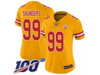 #99 Limited Khalen Saunders Gold Football Women's Jersey Kansas City Chiefs Inverted Legend Vapor Rush 100th Season