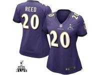 Baltimore Ravens #20 Team With Super Bowl Patch Ed Reed Women's Game Jersey
