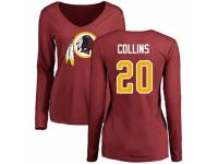 Football Women's Washington Redskins #20 Landon Collins Maroon Name & Number Logo Long Sleeve T-Shirt