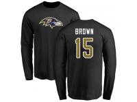 Men #15 Baltimore Ravens Marquise Brown Name & Number Logo Black Football Long Sleeve T-Shirt