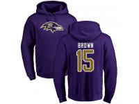 Men #15 Baltimore Ravens Marquise Brown Name & Number Logo Purple Football Pullover Hoodie