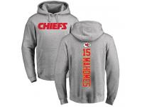 Men #15 Patrick Mahomes Ash Football Backer Kansas City Chiefs Pullover Hoodie