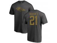 Men #21 Mark Ingram II Ash Football One Color Baltimore Ravens T-Shirt