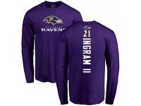 Men #21 Mark Ingram II Purple Football Backer Baltimore Ravens Long Sleeve T-Shirt