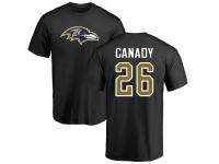 Men #26 Maurice Canady Black Football Name & Number Logo Baltimore Ravens T-Shirt