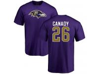Men #26 Maurice Canady Purple Football Name & Number Logo Baltimore Ravens T-Shirt