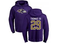 Men #29 Earl Thomas III Purple Football Name & Number Logo Baltimore Ravens Pullover Hoodie