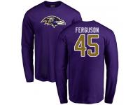 Men #45 Baltimore Ravens Jaylon Ferguson Name & Number Logo Purple Football Long Sleeve T-Shirt