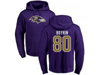 Men #80 Baltimore Ravens Miles Boykin Name & Number Logo Purple Football Pullover Hoodie